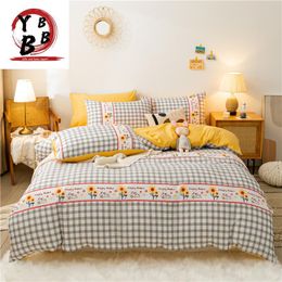 Bedding Sets Modern Plaid Duvet Cover Pillowcases 4pcs Cartoon Quilt Bed Sheet Twin Full Single King Bedclothes