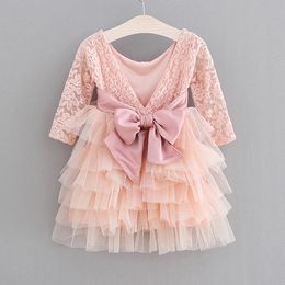 Humour Bear Girls Dress Summer LaceTulle Cake Dresses Baby Clothes Lace Long-Sleeve Gown Princess Dress Baby Kids Girl Dress Q0716