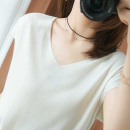Oversized basic Summer loose Sweater Pullovers Women Casual v-neck short Sleeve Knit thin Sweater Female Jumpers solid sweater 210604