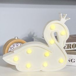 Swan Shaped Night Light LED Wall Hanging Marquee Sign Battery Power Animal Lamps for Kids Bedrooms Nursery Party Decoration