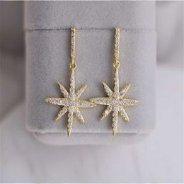 Dangle & Chandelier Classic Eight Pointed Star Inlaid Earrings Simple European And American Fashion Romantic Shiny Temperament Wild