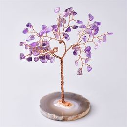 Natural Crystal Tree Amethyst Rose Quartz Aquamarine Lucky Tree Decoration Agate Slices Mineral Stone Home Decor Christmas Gift 211109