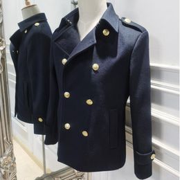 T109 German retro military Clothing slim fit double breasted wool windbreaker men's large material short woolen jacket fashion