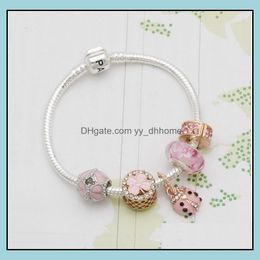 Beaded, Strands Bracelets Jewelry Charm Bracelet 925 Sier For Women Royal Crown Beads Butterfly And Owl Flower Charms Diy Christmas Gift18-2