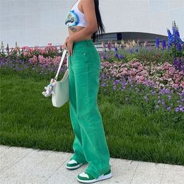solid Colour jeans girl streetwear fashion clothing green slim straight leg pants hip-hop mom 220310
