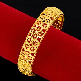 1pcs Dubai Bangle Hollow Filigree 18k Yellow Gold Filled Wedding Women Bridal Bangle Bracelet Gift