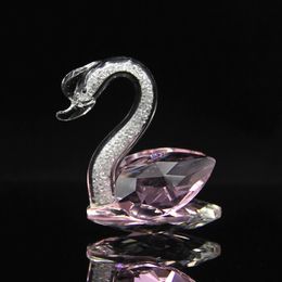 Crystal Swan Figurine Glass Ornaments Animal Paperweight Diamond Arts Collection Table Home Decoration Crafts Miniature Gifts 210318