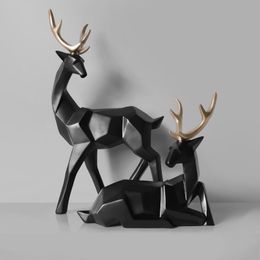 Nordic Style Creative 3D Solid Geometry Lucky Deer Ornaments Resin Craft Home Furnishing for Decoration Office Desktop Figurines 210329