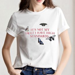 Women's Butterfly Letter Printed It's Not My Fault Aesthetic Harajuku T Shirt Stylish Women Graphic T Shirts Tops Cotton Tees 210518