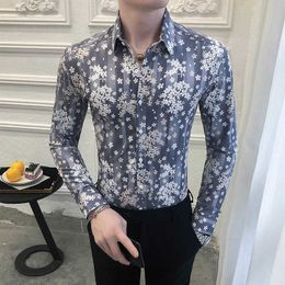 Autumn Floral Men Shirts Chemise Homme Long Sleeve Slim Fit Casual Dress Shirt Streetwear Social Tops Men Clothing Camisas 210527