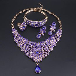 Earrings & Necklace OEOEOS Women Jewelry Set Blue Crystal African Beads In Gold Color Nigerian Wedding Costume