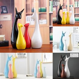 Nordic Ins Ceramic Deer Family Figurines Porcelain Home Decor Animal Ornaments Decorative Cabinet Graceful Miniatures As Gift 210318