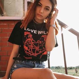 Love Will Tear Us Apart Unisex Tumblr Fashion Grunge Black Tee Hipsters Punk Style Top 210324