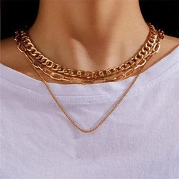 Punk Double Layers Stainless Steel Chunky Cuban Link Chain Choker Necklace For Women Hip Hop Charm Necklace Jewellery