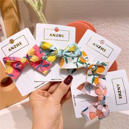 2021 New Fashion Children's Hairpins Headwear Sweet Girl Fresh Simple Fruit Print Fabric Bow Duckbill Clip Kids Hair Accessories