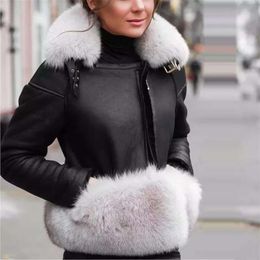 Maylofuer Genuine Sheepskin Leather Jacket Women Real and Natural Fur Coat Slim Full Pelt Coats for Winter 210928
