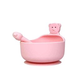 Baby Silicone Bowl Spoon Child Feeding Tableware Suction Cup Complementary Food Bowl Food Grade Silicone Bowl Set G1210