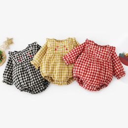 Spring Autumn Baby Girls Grid Romper Printing Clothes born Girl Fashion s 210429