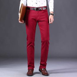 Classic Style Men's Wine Red Jeans Fashion Business Casual Straight Denim Stretch Trousers Male Brand Pants X0621