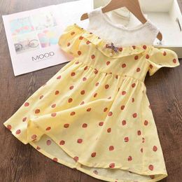 Girls Dress Summer Cute Fruit Print Off-the-shoulder Ruffled Loose Princess Party Baby Kids Clothing For3-8Y 210515