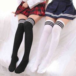 Women Striped Socks Fashion Stockings Cotton Thigh High Over Knee Cotton High Socks Girls Womens College Style Long Knee Sock Y1119