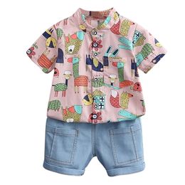 Completo estivo per bambini per ragazzi Set T-shirt per bambini a maniche corte con animali + pantaloni corti Set per bambini in due pezzi23 210326