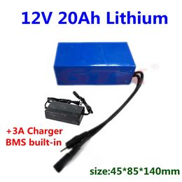 100pcs Rechargeable 12V 20ah lithium li ion battery pack with bms for laptop xenon lamp solar street light +3A Charger