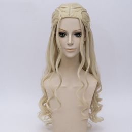 Braids Styled Blonde Long Wavy Synthetic Hair Cosplay Costume Wigs Women Halloween Party Play Role + Free Wig Cap