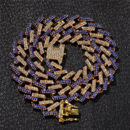 Drop 15mm Micro Pave Iced CZ Cuban Link Necklaces Blue Gold Silver Luxury Bling Jewellery Fashion Hiphop For Men Chains