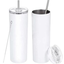 Sublimation DIY Cups 20oz black white Tumblers with lid straw Stainless steel drinking cup vacuum insulated Mug