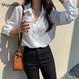 Fashion Korean Elegant Chiffon White Blouse Women Long Sleeve Button Up Shirt Tops Office Lady Loose Black Blusa 11397 210512