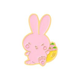 Pink Rabbits Enamel Brooches Cartoon Cute Animals Bunny Pins Bades for Denim Clothes Bag Kawaii Jewellery Christmas New Year Gift Kids Friends