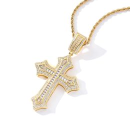 Bling Cross Pendant Iced Out Zircon Charm Gold Colour Chain Men Necklace Father's Day Gift Hip Hop Jewellery