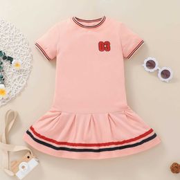 New Baby Girls Campus Style Dresses Summer Kids A-line Cotton Children Princess Dress Stripe Clothes Short Sleeve Beach Dress Q0716