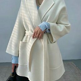 Women's Outerwear Coats Winter New Wave Short Design Cashmere Loose Coat with Belt