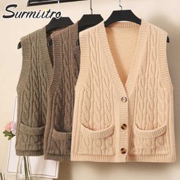 SURMIITRO Soft Super Spring Autumn Knitted Sweater Vest Women V-Neck Sleeveless Cardigan Waistcoat Female Korean Style 210712