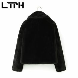 High Quality Korean Elegant faux fur coat women Fashion simple black Loose jacket Thicken Warm Outwear Winter 210427