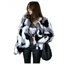 s/9XL Women Mixed Color Man-Made Fur Jacket Casual Plus Size Faux Coats Female Short Outwear Casaco De Pele Falso Ck43 211220