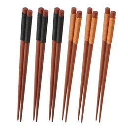 Chopsticks 6 Pairs Wood Chopsticks, Reusable Chinese Korean Japanese Chop Sticks Dishwasher Safe, Non-Slip