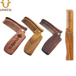 MOQ 50 PCS Amazon Choice Folding Hair Comb LOGO Customised Foldable Green Sandalwood Wooden Beard Combs for Men