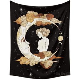 Tapestries Moon Sun Starry R Eclipse Young Girl Sky By Ho Me Lili Tapestry Wall Hanging For Living Room Dorm
