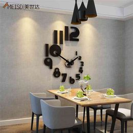MEISD Creative DIY Stickers Clock Modern Design Quartz Watch Silent Home Decor Acrylic Room Black Horloge 210325