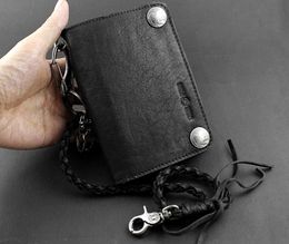 Wallet Men's Fashion Hight Quality Motorcycle Biker Trucker Real Leather Metal Concho Purse W/ Chain