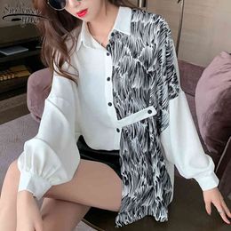 Blouse Women Korean Clothing Bat Long Sleeve Woman's Shirts Printed White Loose Single-breasted Shirt Cardigan 11006 210427