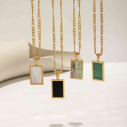 Elegant Rectangle Mother of Shell Pendant Willow Necklace For Women Gold Plated Stainless Steel Figaro Chain Neckalce Gifts