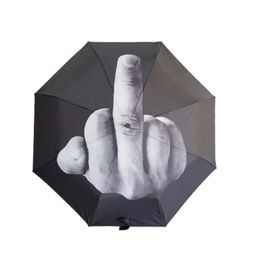 Creative Cool Novelty Middle Finger Design Black Umbrella Cool Fashion Impact Umbrella 3 Fold 210320