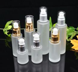 Frosted Glass Bottle Cosmetic Travel Packaging Refillable Lotion Spray Pump Bottles 20ml 30ml 40ml 50ml 60ml 80ml 100ml Cosmetics Container SN5891