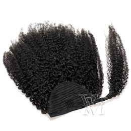 Wrap Around Ponytail Horsetail Human hair extensions 120g No Tangle No shedding Unprocessed Natural Colour Afro Curly Weave Elastic Band Tie