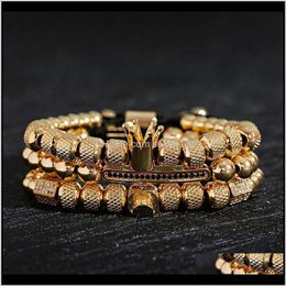 Jewelryluxury Jewellery Crown Men Bracelet Homme Set Charm Classic Skull Copper Beaded Braided Bracelets Pulseira Beaded, Strands Drop Delivery