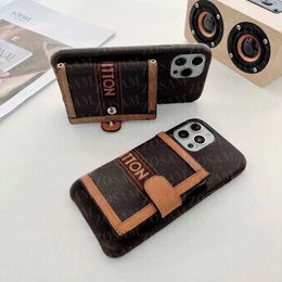 Brown Flower Card Pocket Phone Cases for iPhone 13 13pro 12 12pro 11 Pro Max X Xs Xsmax Xr 8 7 Plus Leather Skin Case Button Protective Design Cover